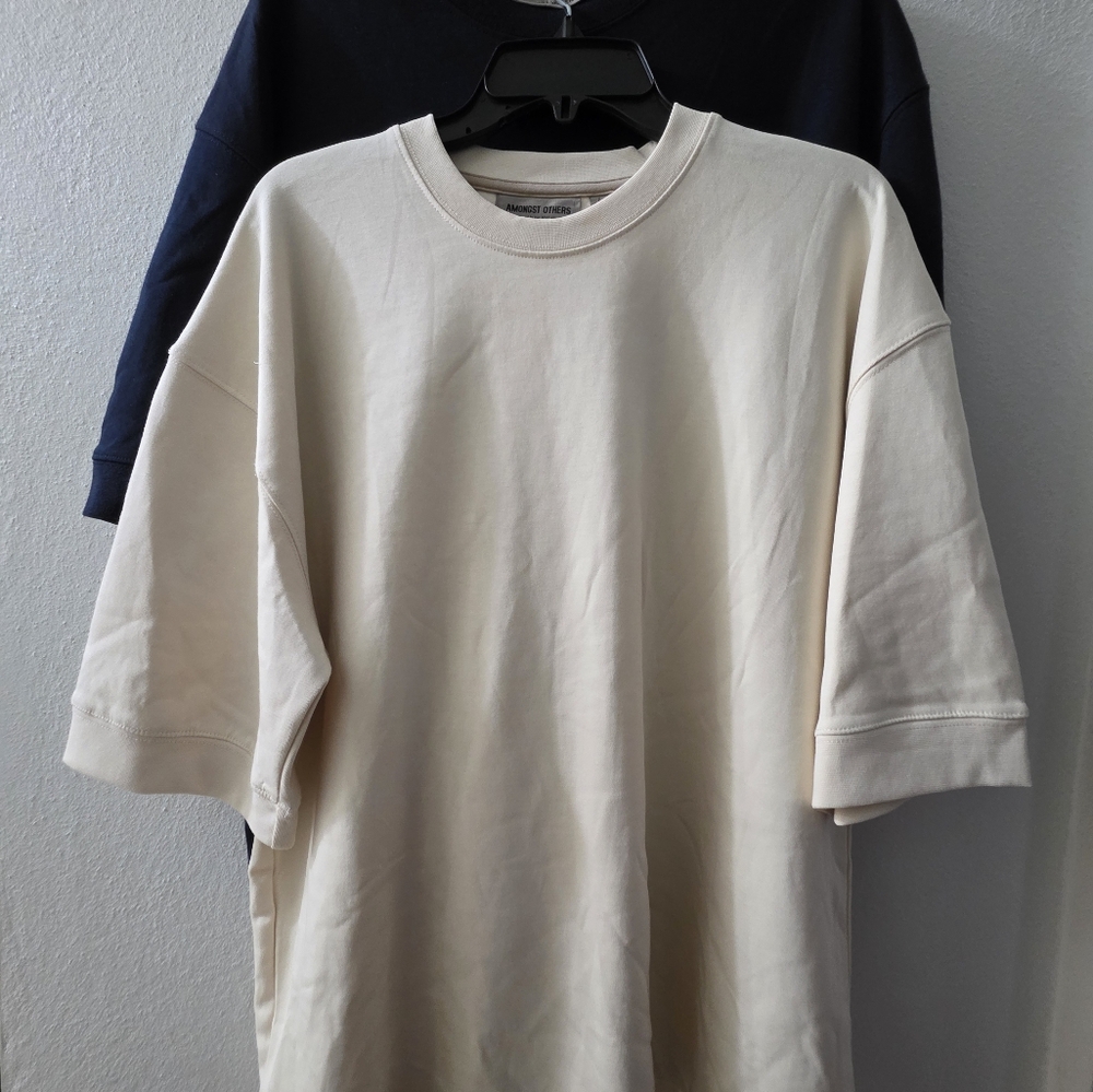 Classic 2 Pack Cream/Blue Short Sleeve Oversized Shirt Amongst Others